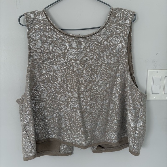 Free People Tops - Free People Silver Metallic Lace Button-Back Knit Tank Top - Size Large